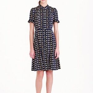 EUC Adorable J Crew Navy Blue 40s Style Stretch Silk Hearts Shirt Dress